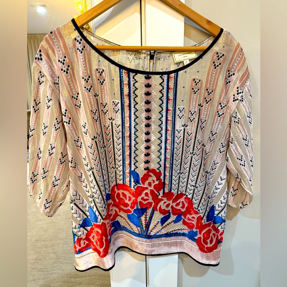 Moulinette Soeurs Floral Embroidered Blouse - Red, Blue, Cream